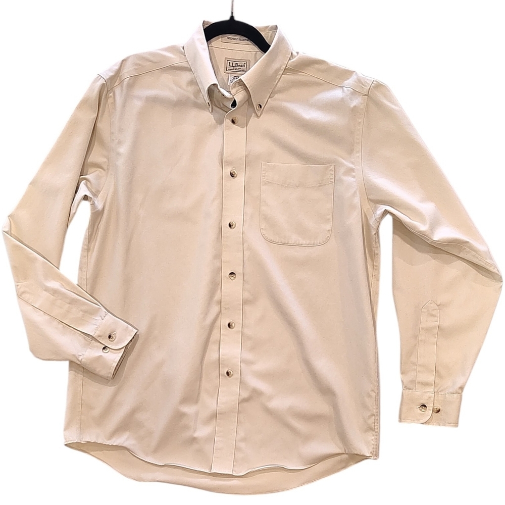 LL Bean Wrinkle Resistant Button Down Shirt Mens Size Med Reg Long Sleeve 0 WT59